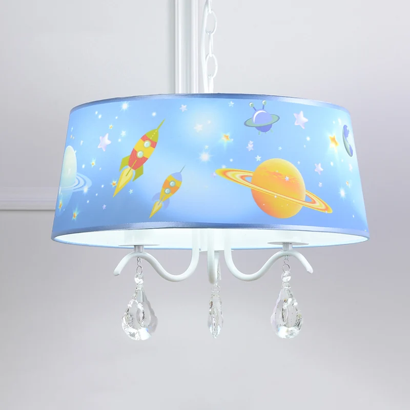 Creatieve Planet & Rocket hangende hanglamp met heldere kristallen metalen kroonluchter blauw voor de babykamer Clearhalo