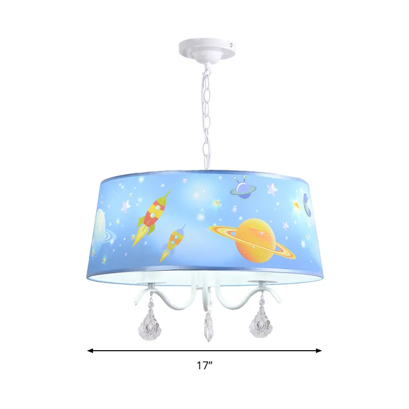 Creatieve Planet & Rocket hangende hanglamp met heldere kristallen metalen kroonluchter blauw voor de babykamer Clearhalo