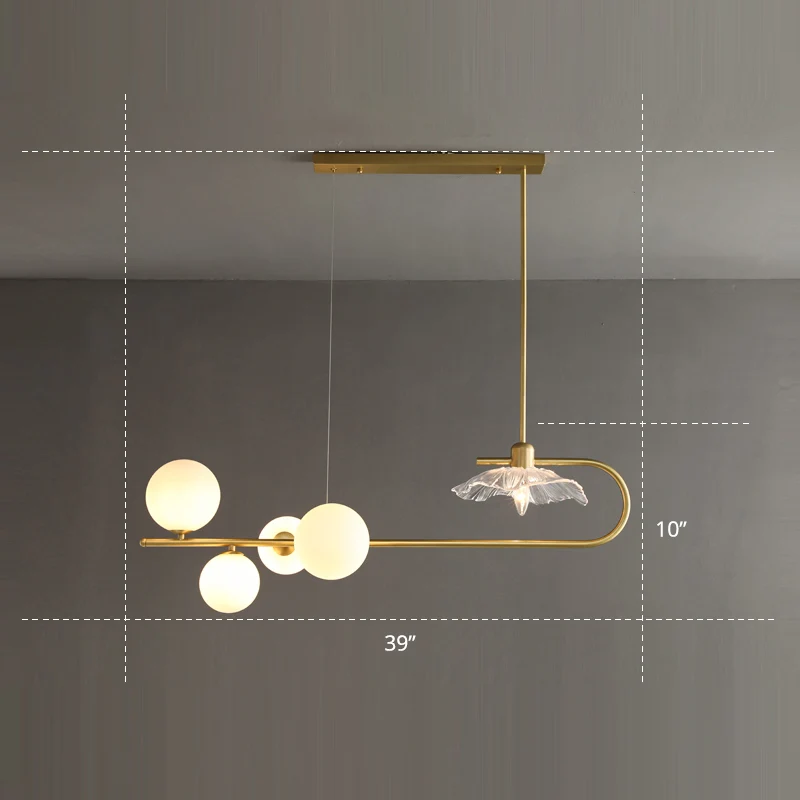 Creatieve postmoderne hanglamp met messing afwerking en eilandlamp met lotusblad en glazen kap Clearhalo