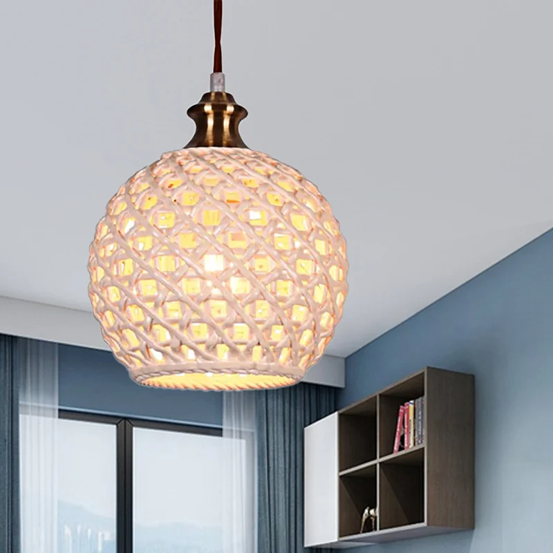 Creative Globe Basket hanglamp 1 kop keramiek plafondlamp voor studeerkamer café Clearhalo
