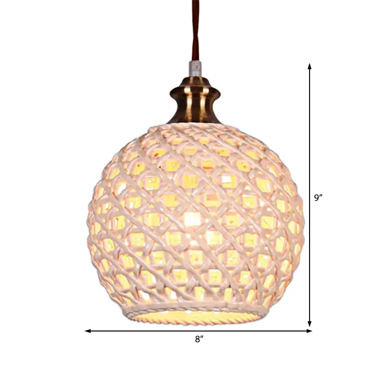 Creative Globe Basket hanglamp 1 kop keramiek plafondlamp voor studeerkamer café Clearhalo