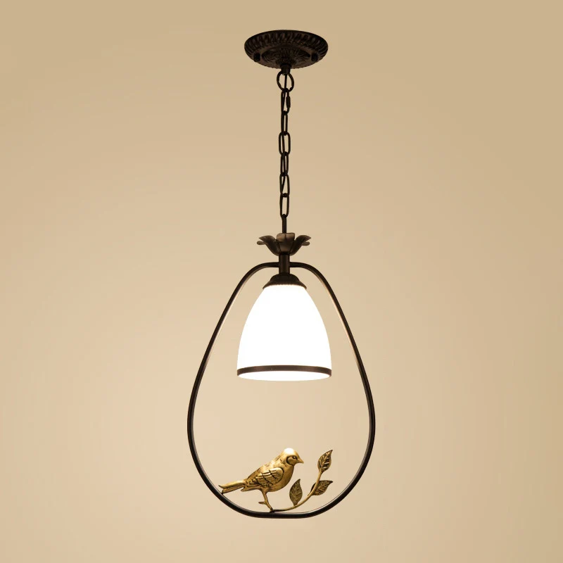 Crème glazen bel hanglamp Cottage enkele eetkamer hangende plafondlamp met vogeldecor zwart Clearhalo