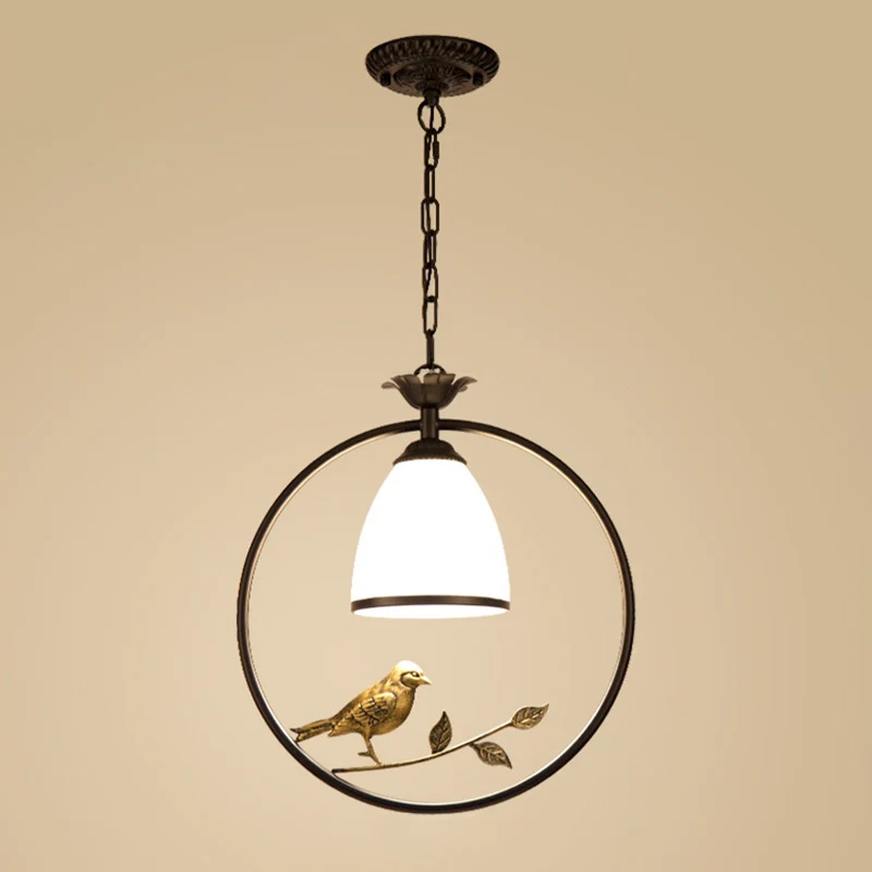 Crème glazen bel hanglamp Cottage enkele eetkamer hangende plafondlamp met vogeldecor zwart Clearhalo