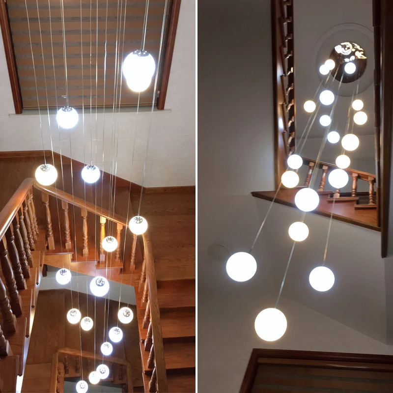 Crèmekleurige bolvormige kroonluchter met meerdere hangers, eenvoud, zilveren plafondhanglamp voor lobbytrappen Clearhalo