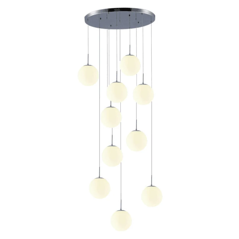 Crèmekleurige bolvormige kroonluchter met meerdere hangers, eenvoud, zilveren plafondhanglamp voor lobbytrappen Clearhalo
