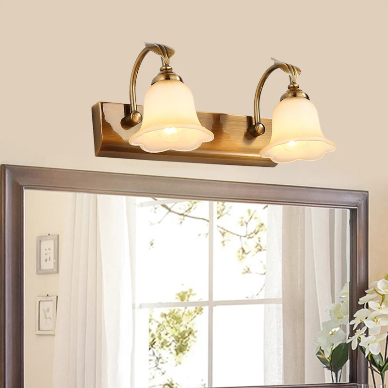 Crèmekleurige glazen Bloom Bar Light Koloniaal 1/2/3-kops badkamerijdelheid verlichtingsarmatuur goud met bladdecor Clearhalo