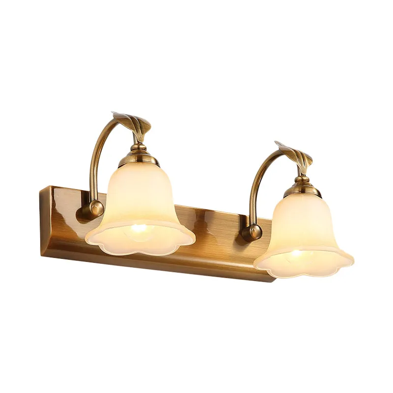 Crèmekleurige glazen Bloom Bar Light Koloniaal 1/2/3-kops badkamerijdelheid verlichtingsarmatuur goud met bladdecor Clearhalo