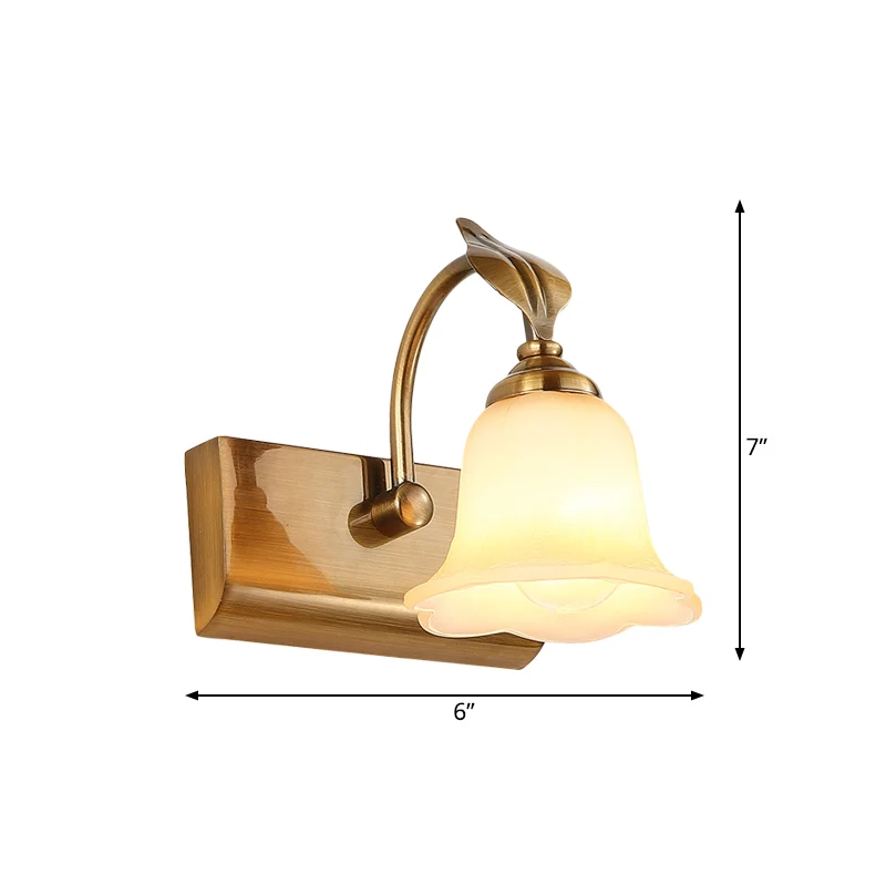 Crèmekleurige glazen Bloom Bar Light Koloniaal 1/2/3-kops badkamerijdelheid verlichtingsarmatuur goud met bladdecor Clearhalo
