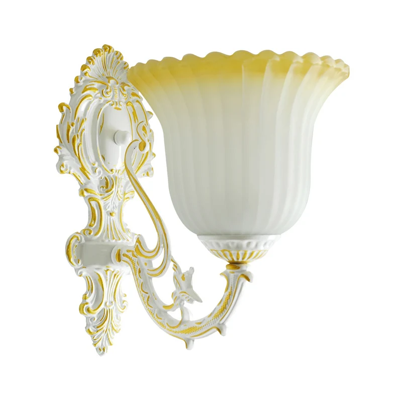 Crèmekleurige glazen wandlamp met 1 lamp, vintage witte bloemenkeuken, wandmontage verlichtingsarmatuur Clearhalo