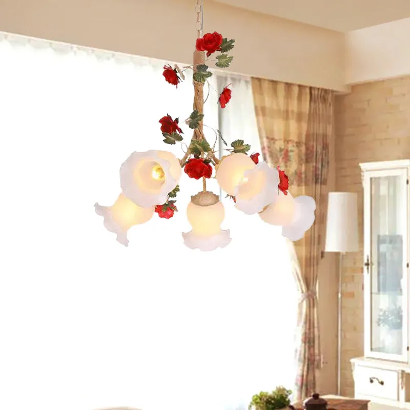 Crèmekleurige koffiedruppellamp bloesem 3/5 lampen pastorale hangende kroonluchter voor eetkamer Clearhalo
