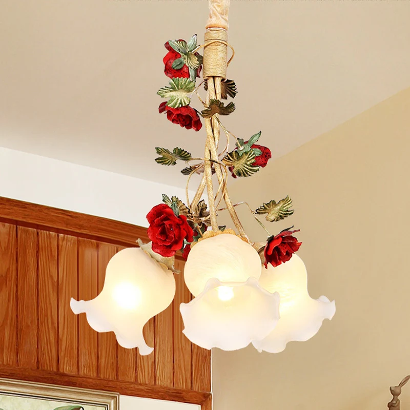 Crèmekleurige koffiedruppellamp bloesem 3/5 lampen pastorale hangende kroonluchter voor eetkamer Clearhalo