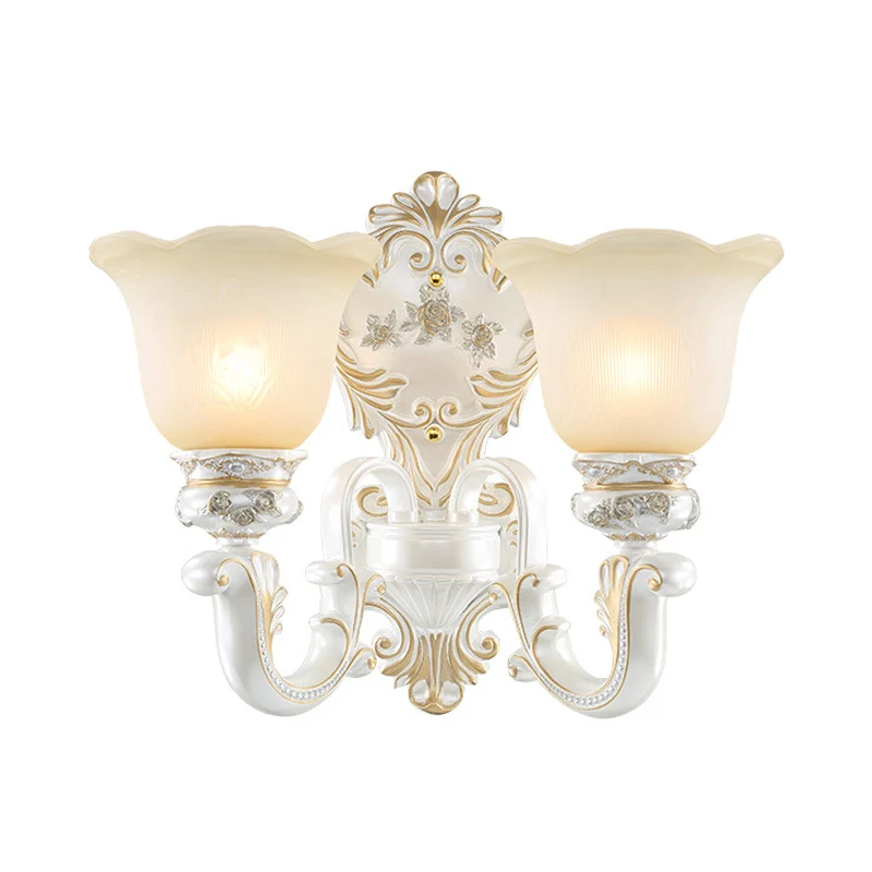 Crèmekleurige witte wandlamp van glas met bloemen, 1/2-koppige cottage-wandkandelaarverlichting met zwenkarm Clearhalo