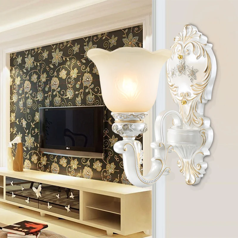 Crèmekleurige witte wandlamp van glas met bloemen, 1/2-koppige cottage-wandkandelaarverlichting met zwenkarm Clearhalo