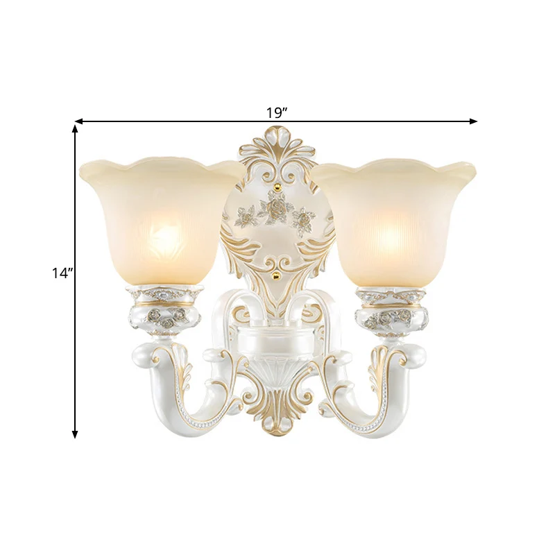 Crèmekleurige witte wandlamp van glas met bloemen, 1/2-koppige cottage-wandkandelaarverlichting met zwenkarm Clearhalo
