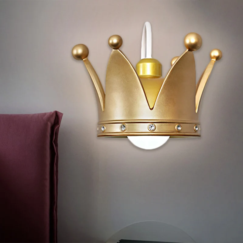 Crown kinderkamer wandkandelaar metaal 1-lamp kinderstijl wandlamp goud/roze Clearhalo