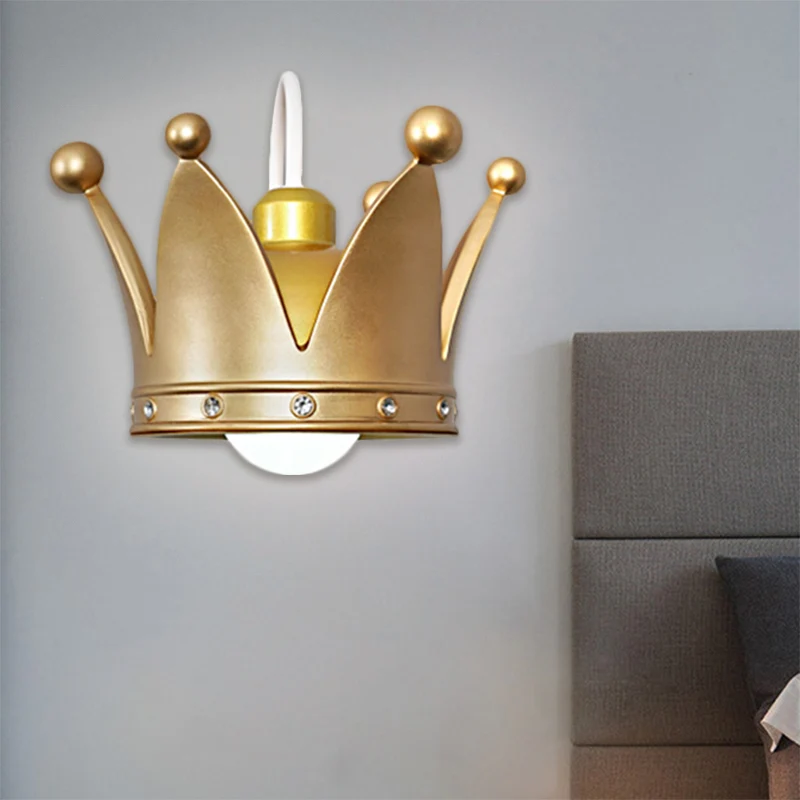 Crown kinderkamer wandkandelaar metaal 1-lamp kinderstijl wandlamp goud/roze Clearhalo