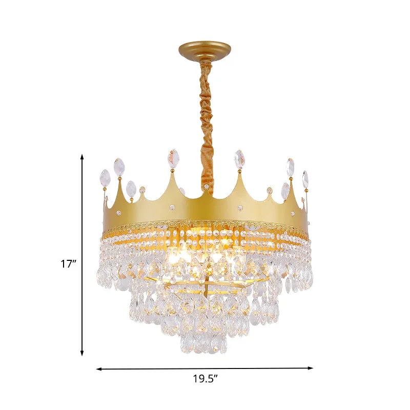 Crown Slaapkamer Kroonluchter Metallic 2/4/6 Heads Kinderhanglamp goud met Crystal Drop Deco Clearhalo