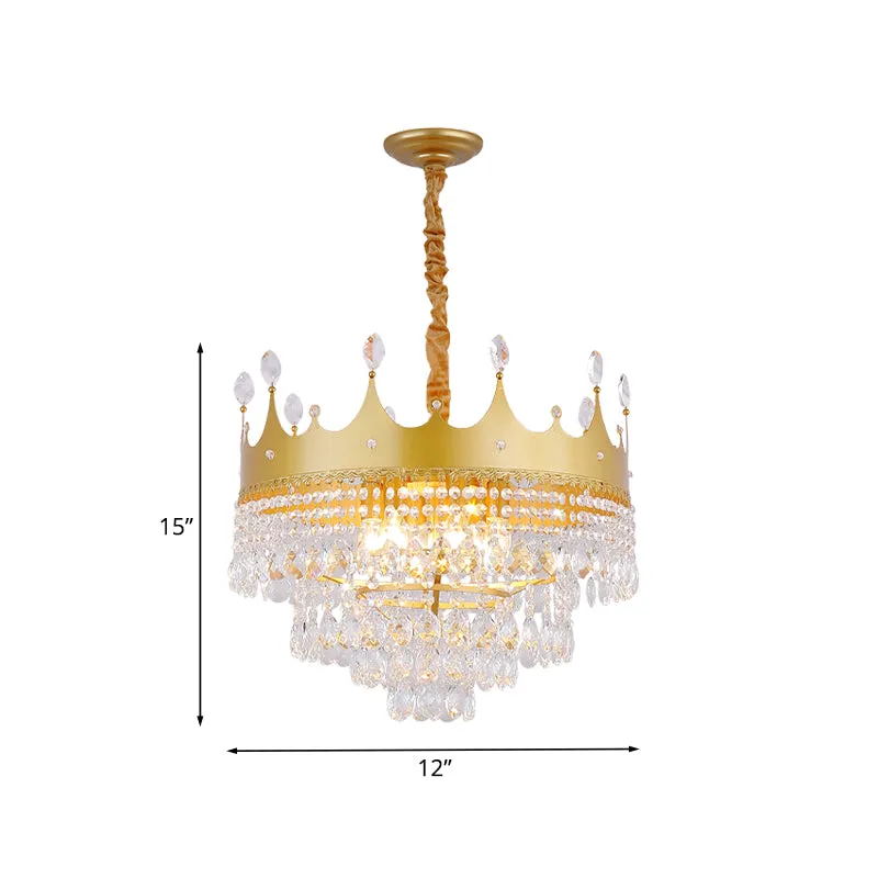 Crown Slaapkamer Kroonluchter Metallic 2/4/6 Heads Kinderhanglamp goud met Crystal Drop Deco Clearhalo