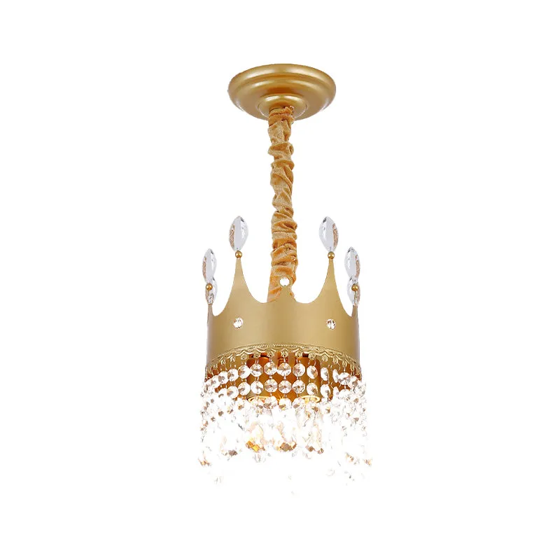 Crown Slaapkamer Kroonluchter Metallic 2/4/6 Heads Kinderhanglamp goud met Crystal Drop Deco Clearhalo