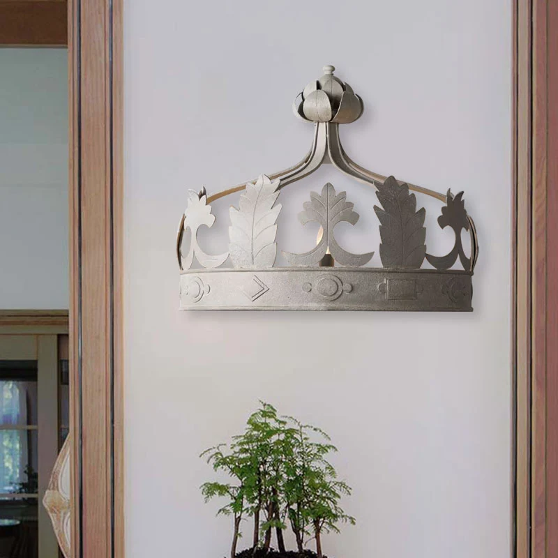 Crown Slaapkamer Wandlamp Vintage Metaal 3 Lichten Grijs/Goud Wandkandelaar Verlichting Clearhalo