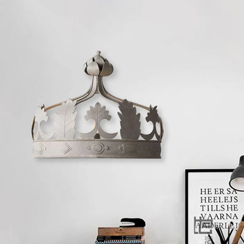 Crown Slaapkamer Wandlamp Vintage Metaal 3 Lichten Grijs/Goud Wandkandelaar Verlichting Clearhalo