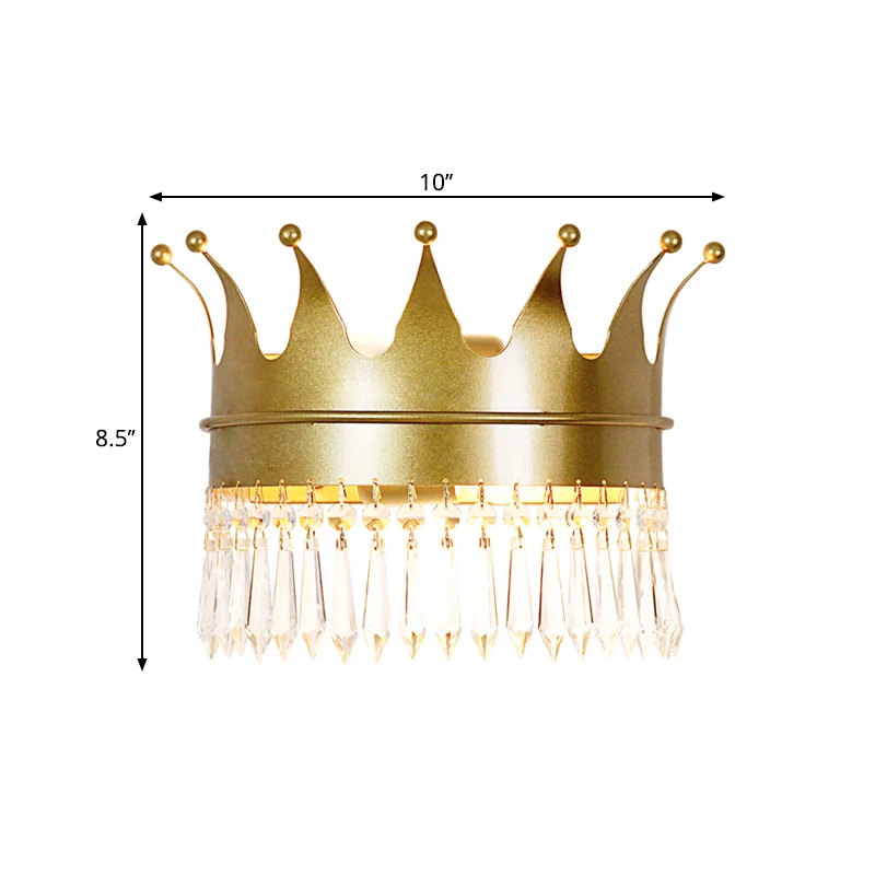 Crown Wandlamp Sconce Retrostijl Metallic 1-kops Parlor Wandmontage Verlichting met hangend kristal goud Clearhalo