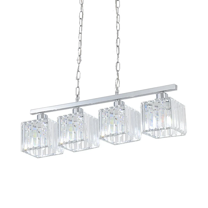 Crystal Block Kubieke Hanglamp Kit Eenvoudige Stijl 4 Lichten Chrome Island Lichtarmatuur Clearhalo