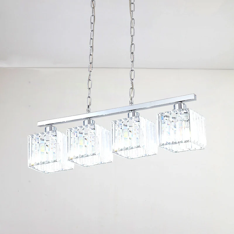 Crystal Block Kubieke Hanglamp Kit Eenvoudige Stijl 4 Lichten Chrome Island Lichtarmatuur Clearhalo