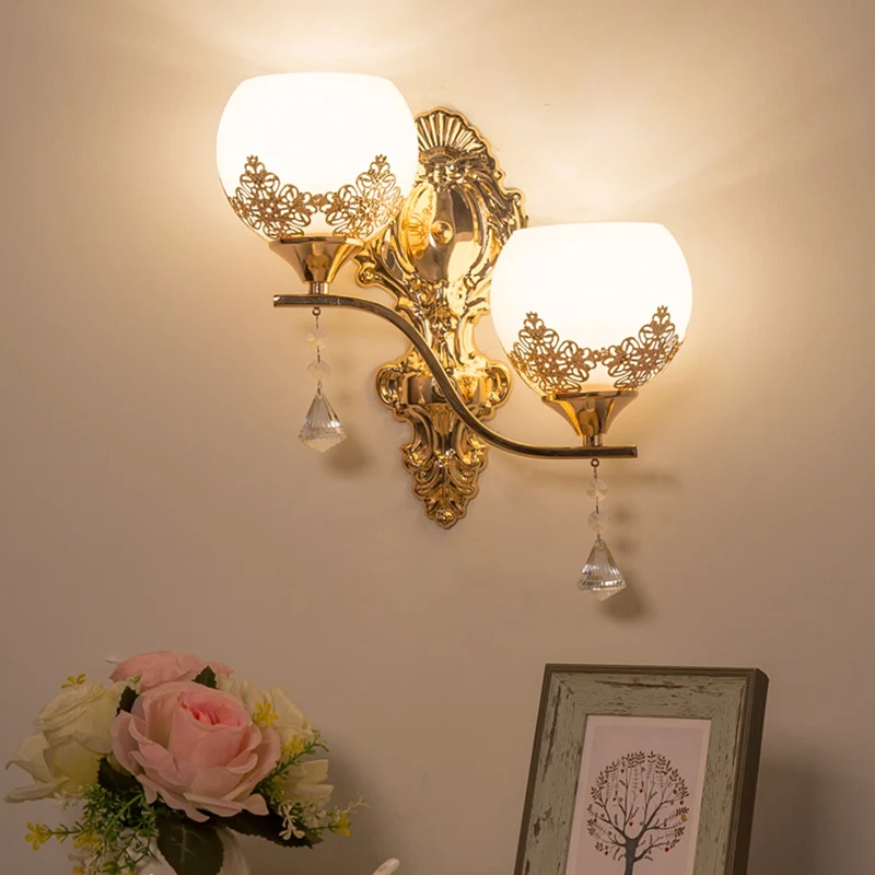 Crystal Bowl Sconce Light Armatuur Post Modern 2 Lampen Wandverlichting Idee goud Clearhalo