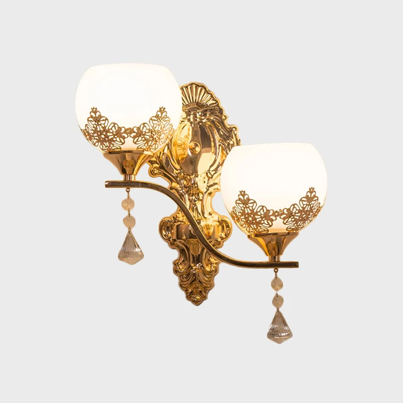 Crystal Bowl Sconce Light Armatuur Post Modern 2 Lampen Wandverlichting Idee goud Clearhalo