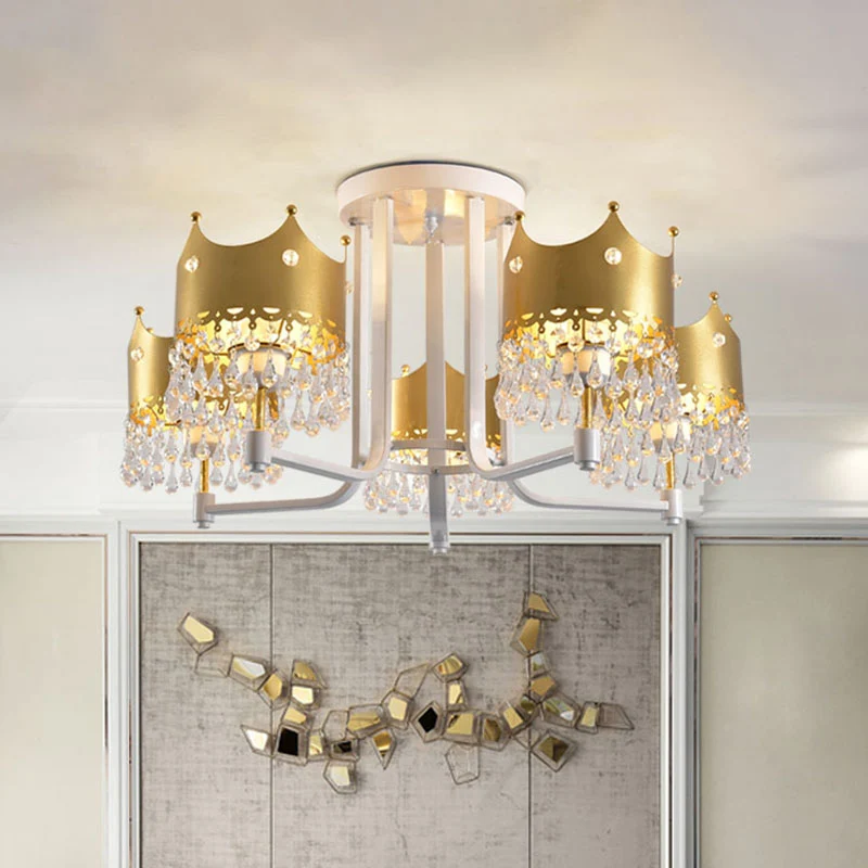 Crystal Crown plafondlamp moderne 5 lampen gouden kroonluchter hanglamp voor woonkamer Clearhalo