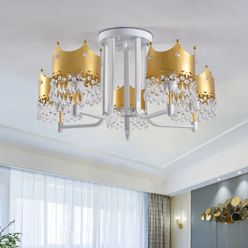 Crystal Crown plafondlamp moderne 5 lampen gouden kroonluchter hanglamp voor woonkamer Clearhalo