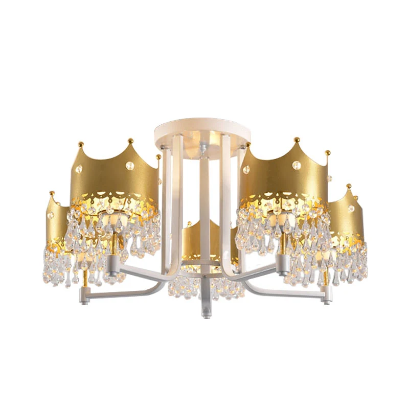 Crystal Crown plafondlamp moderne 5 lampen gouden kroonluchter hanglamp voor woonkamer Clearhalo