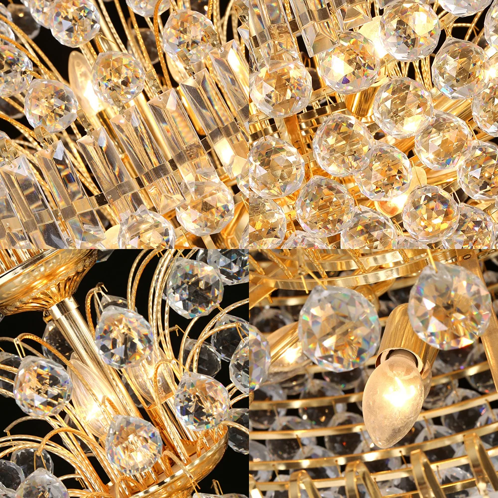 Crystal Dome hangend plafondlicht eigentijds 9-lichts gouden kroonluchterlicht voor eetkamer Clearhalo