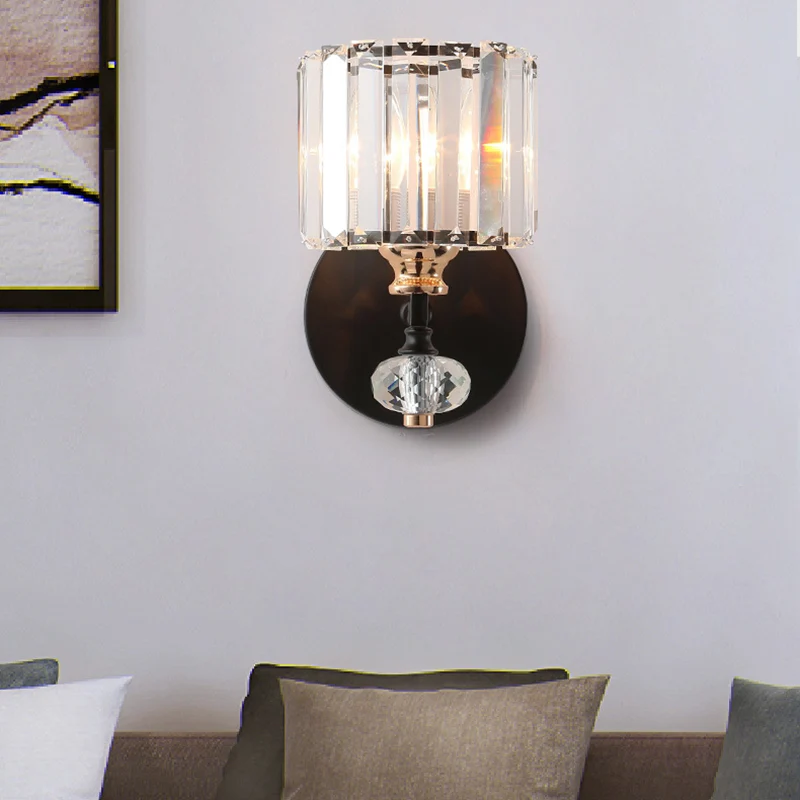 Crystal Drum Wandlamp Modern 1-lichts inbouw wandkandelaar zwart voor woonkamer Clearhalo