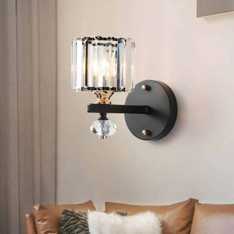 Crystal Drum Wandlamp Modern 1-lichts inbouw wandkandelaar zwart voor woonkamer Clearhalo