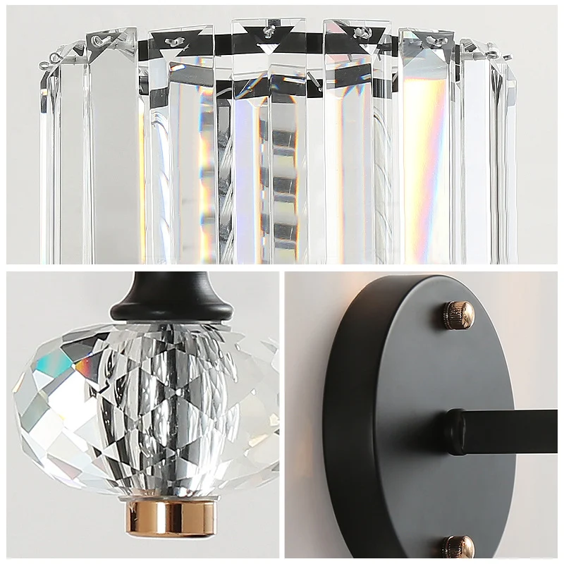 Crystal Drum Wandlamp Modern 1-lichts inbouw wandkandelaar zwart voor woonkamer Clearhalo
