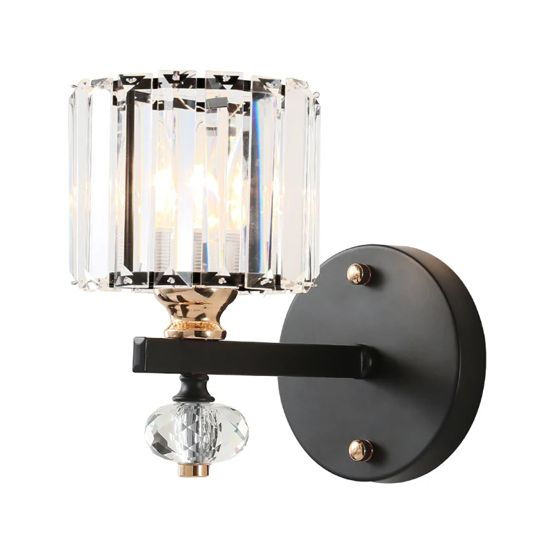 Crystal Drum Wandlamp Modern 1-lichts inbouw wandkandelaar zwart voor woonkamer Clearhalo