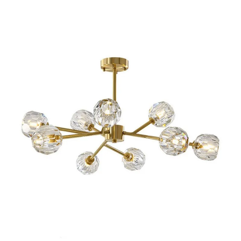 Crystal Global hangende kroonluchter modernisme 9-lichts messing tak plafond hanglamp Clearhalo