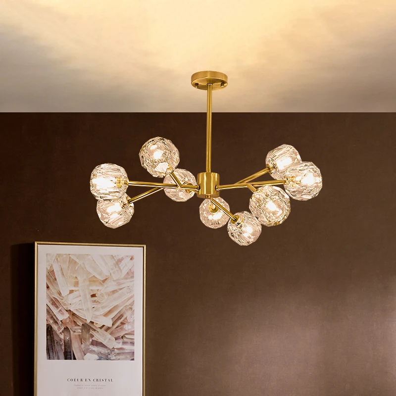 Crystal Global hangende kroonluchter modernisme 9-lichts messing tak plafond hanglamp Clearhalo