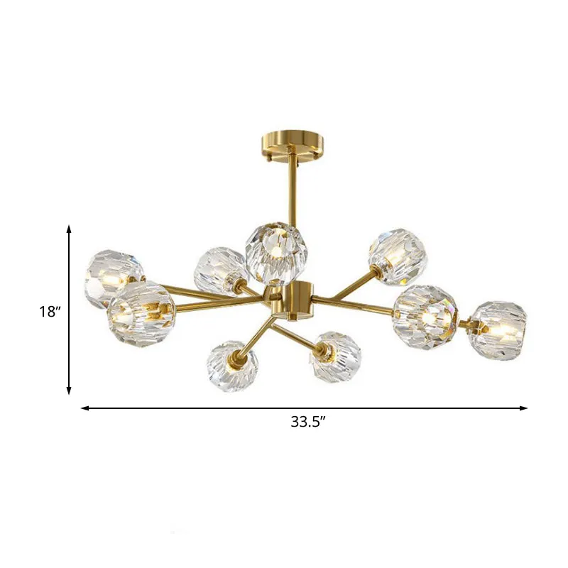 Crystal Global hangende kroonluchter modernisme 9-lichts messing tak plafond hanglamp Clearhalo