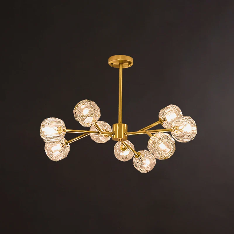 Crystal Global hangende kroonluchter modernisme 9-lichts messing tak plafond hanglamp Clearhalo