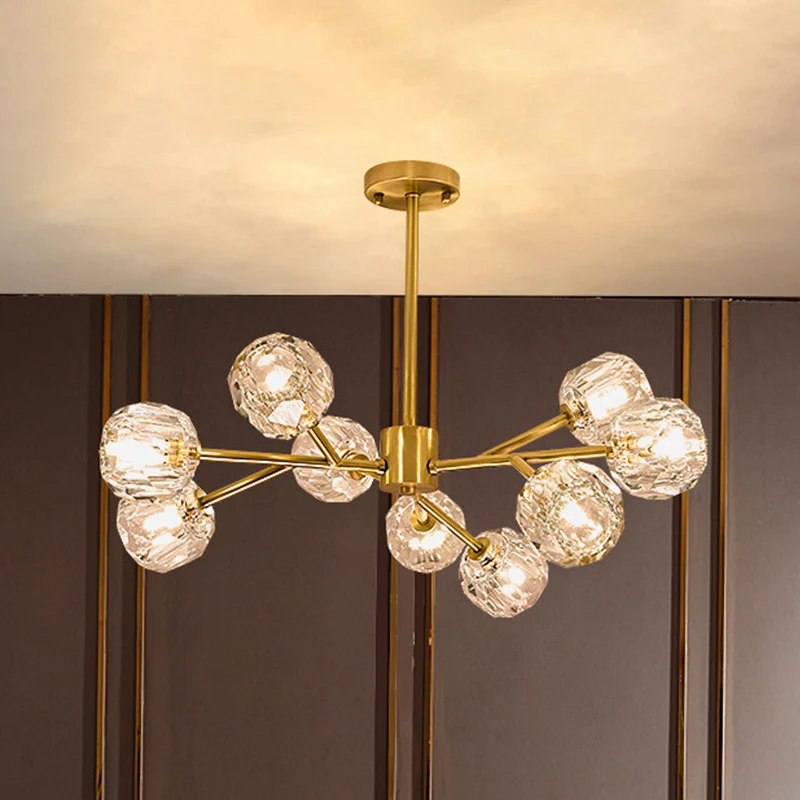 Crystal Global hangende kroonluchter modernisme 9-lichts messing tak plafond hanglamp Clearhalo