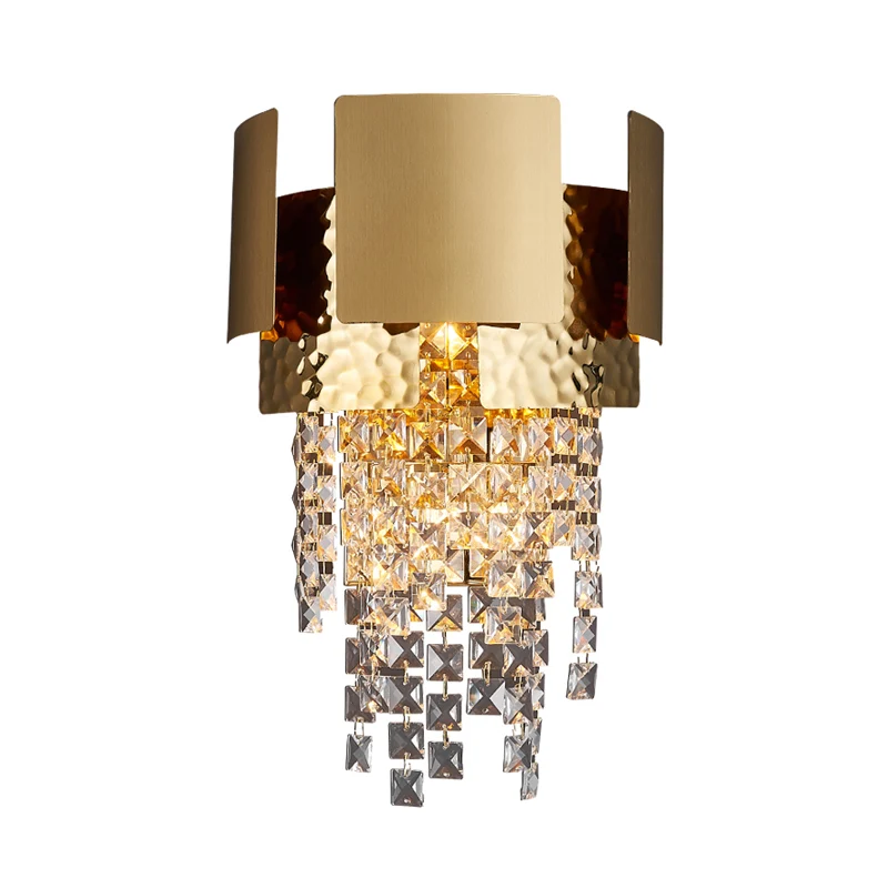 Crystal Gold Wandverlichting Cascading 2 Lampen LED Traditionele Wandkandelaar Licht voor Slaapkamer Clearhalo