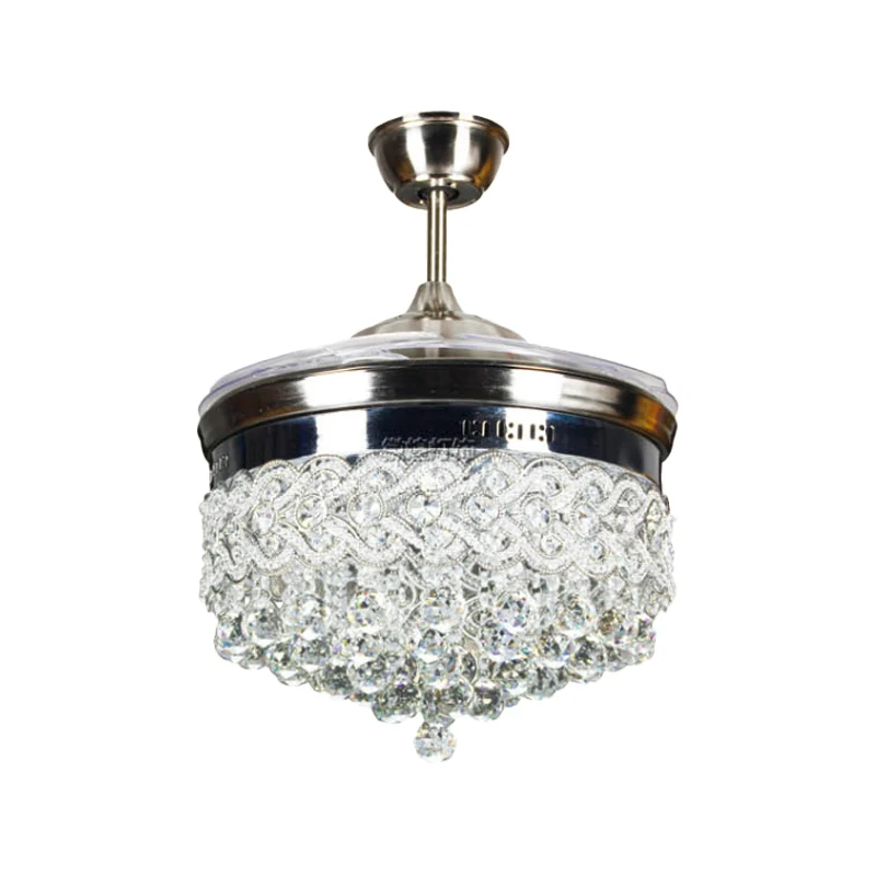 Crystal Orbs taps toelopend semi-inbouwlicht modernisme LED zilveren plafondventilatorlamp met 4 bladen, 16" breed Clearhalo