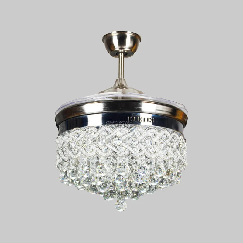 Crystal Orbs taps toelopend semi-inbouwlicht modernisme LED zilveren plafondventilatorlamp met 4 bladen, 16" breed Clearhalo