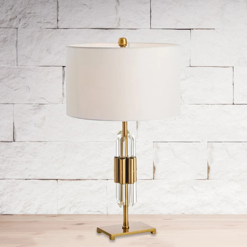 Crystal Rod nachtkastje licht postmoderne enkele witte en gouden tafellamp met trommelstof kap Clearhalo