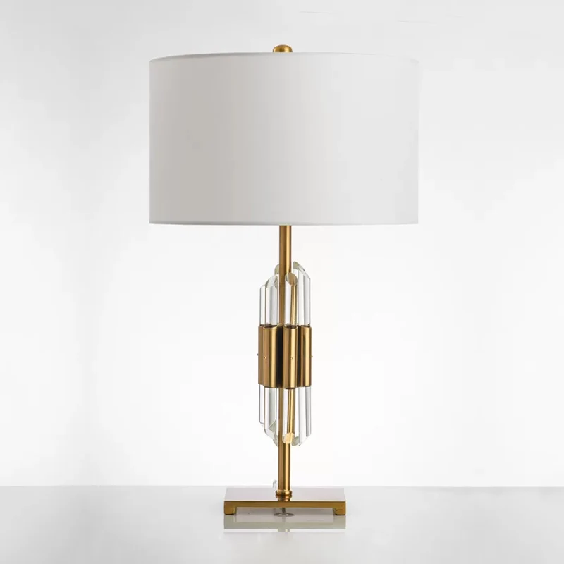 Crystal Rod nachtkastje licht postmoderne enkele witte en gouden tafellamp met trommelstof kap Clearhalo