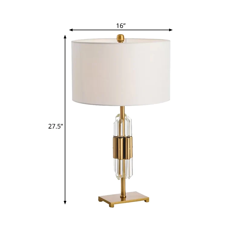 Crystal Rod nachtkastje licht postmoderne enkele witte en gouden tafellamp met trommelstof kap Clearhalo