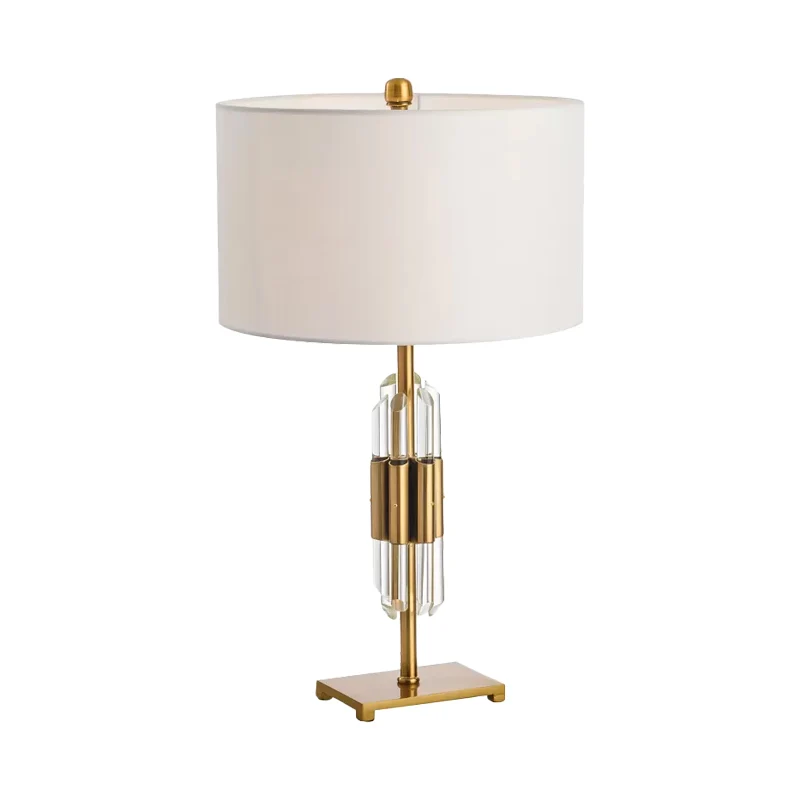 Crystal Rod nachtkastje licht postmoderne enkele witte en gouden tafellamp met trommelstof kap Clearhalo